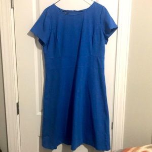 Pretty blue cap sleeves dress with front seams and waist band and back zipper